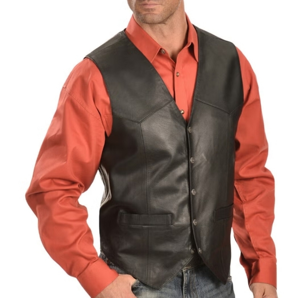 Scully Men's Black Lambskin Snap Front Vest